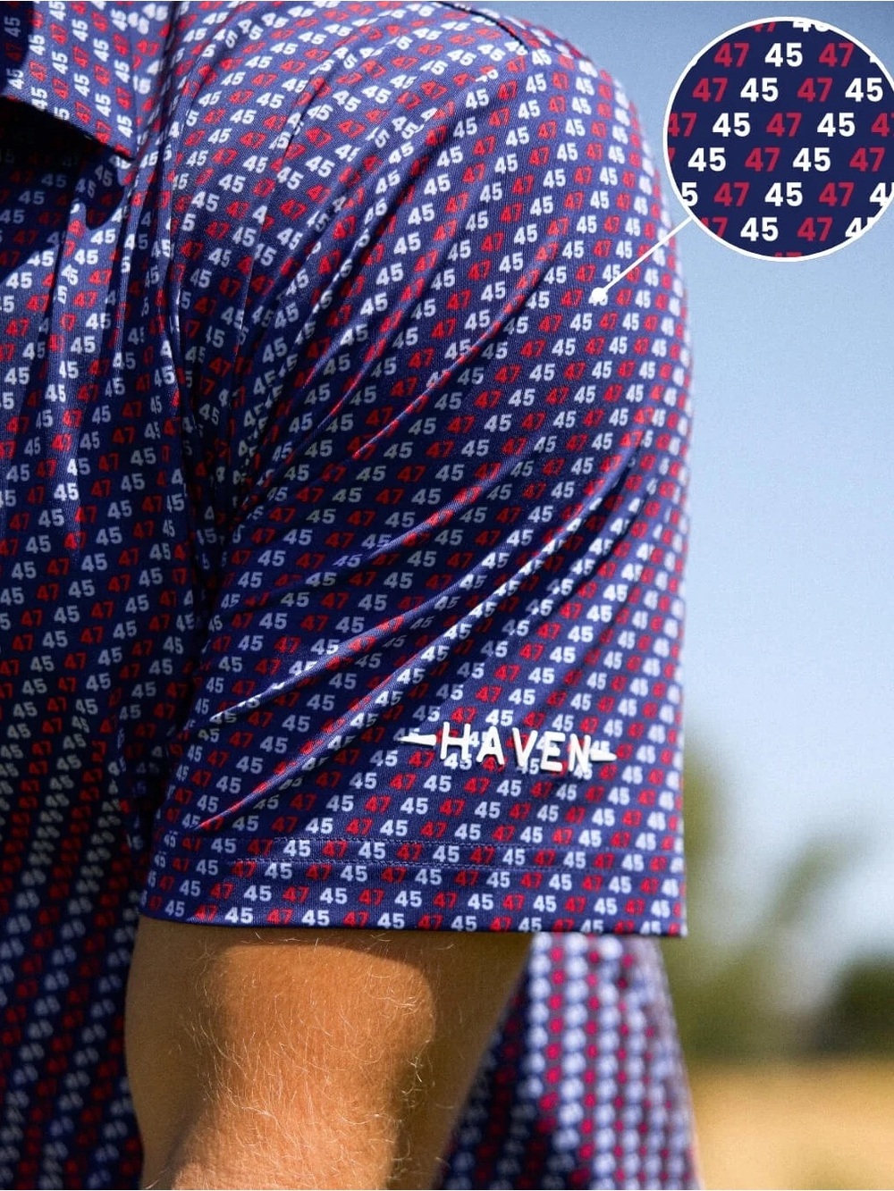NWT! Haven The Patriot Golf Performance Polo Men's L Blue 45 47 Trump Print NEW